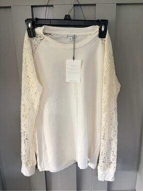 Stella & Dot Ivory Lace-Sleeve Pullover